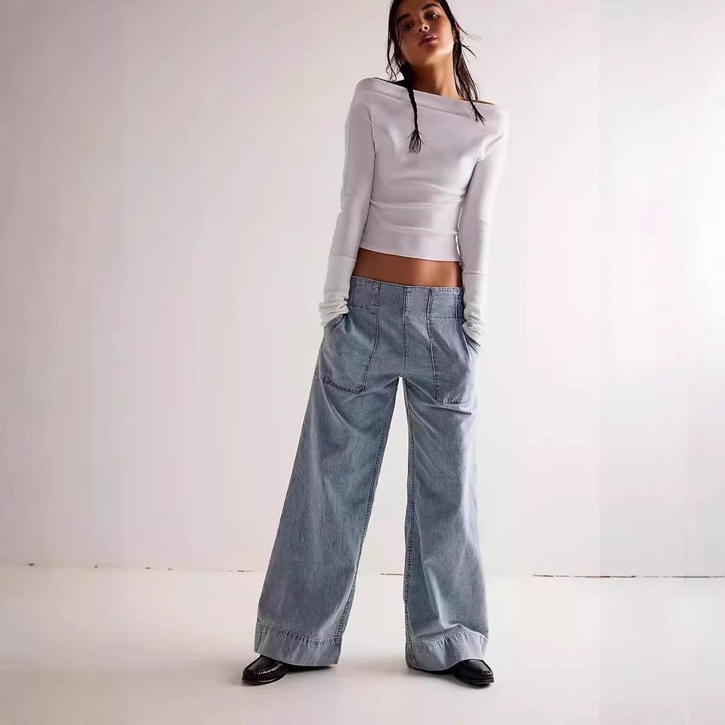 Jeans a zampa in denim da donna europei e americani - Dimagranti e vestibilità ampia