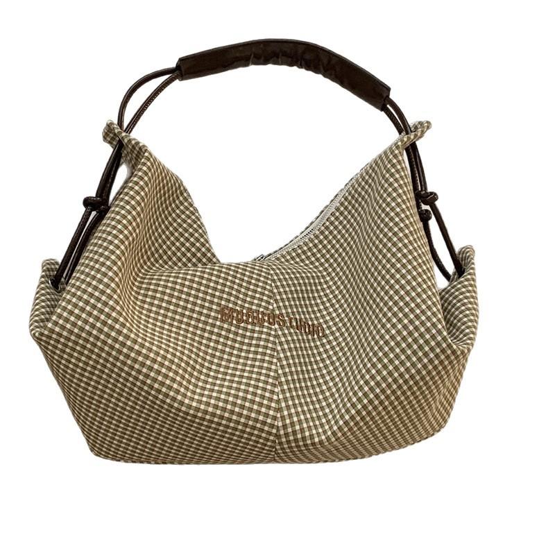 Casual Canvas Bag Large Capacity Women's Bag 2025 New Plaid Tote Bag Embroidered Letter One Shoulder Underarm Bag