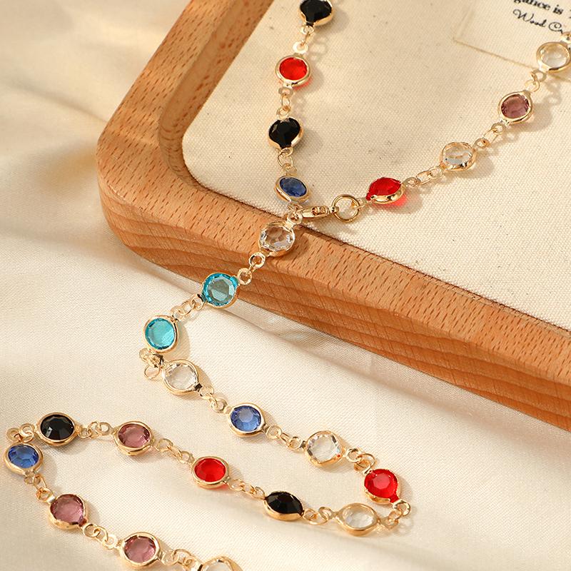 Bohemian Colorful Glass Long Y-Shaped Necklace Metal Collarbone Chain Gold  Color Summer Holiday Party Body Jewelry Gifts