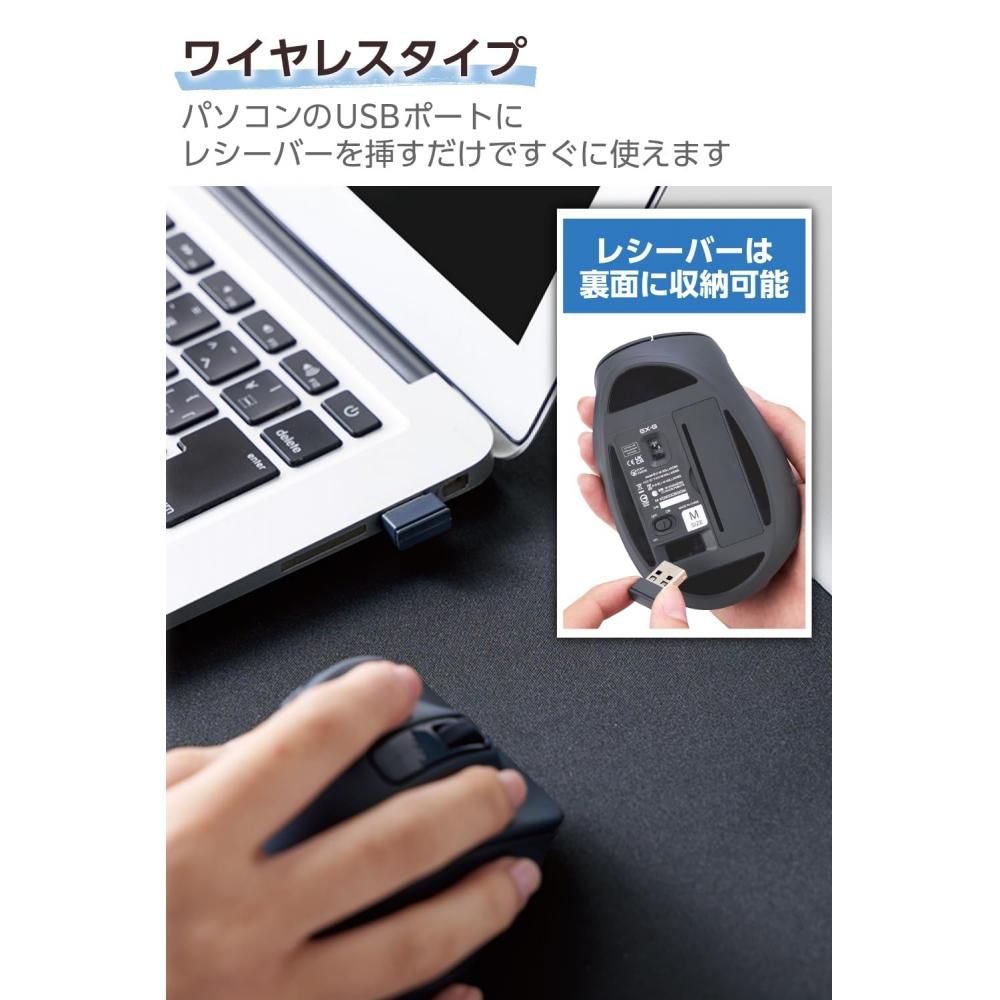 ELECOM Wireless Mouse EX-G Wireless 2.4GHz Quiet M Size 5 Buttons [AskDoctors Evaluation Service] Certified Antibacterial Black M-XGM30DBSKABK