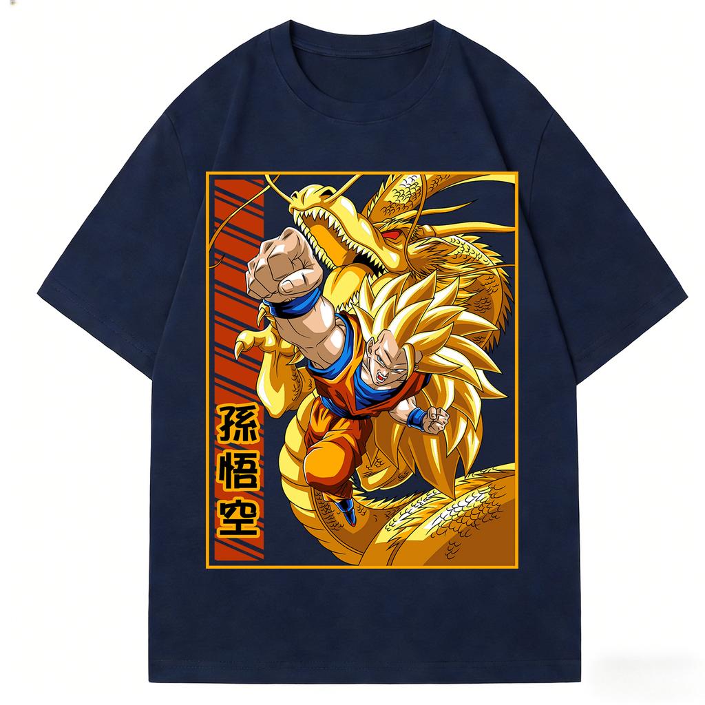 2026 New Dragon Ball Vintage Super Saiyan Goku Golden Shenron Kanji Printed Short Sleeve Tshirt Mens and Womens Tshirt Tops