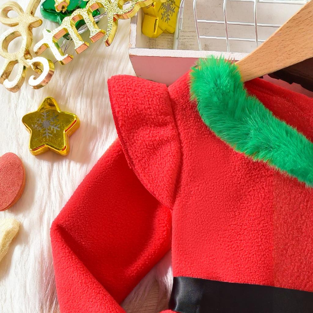 Dívčí vánoční párty kostým šatů s falešnou patchworkovou aplikací