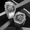 Mark Fairwhale Hollow Automatisch Mechanisch Horloge voor Mannen 43mm Stalen Kast Rubberen Band Waterdicht Lichtgevend Skeleton Polshorloge