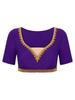 S-XXL Womens Belly Dance Outfit V Neck Short Sleeve Gold Trim Crop Top and Sequin Tassel Long Pants 2-piece Set for India Dance Folk Dance