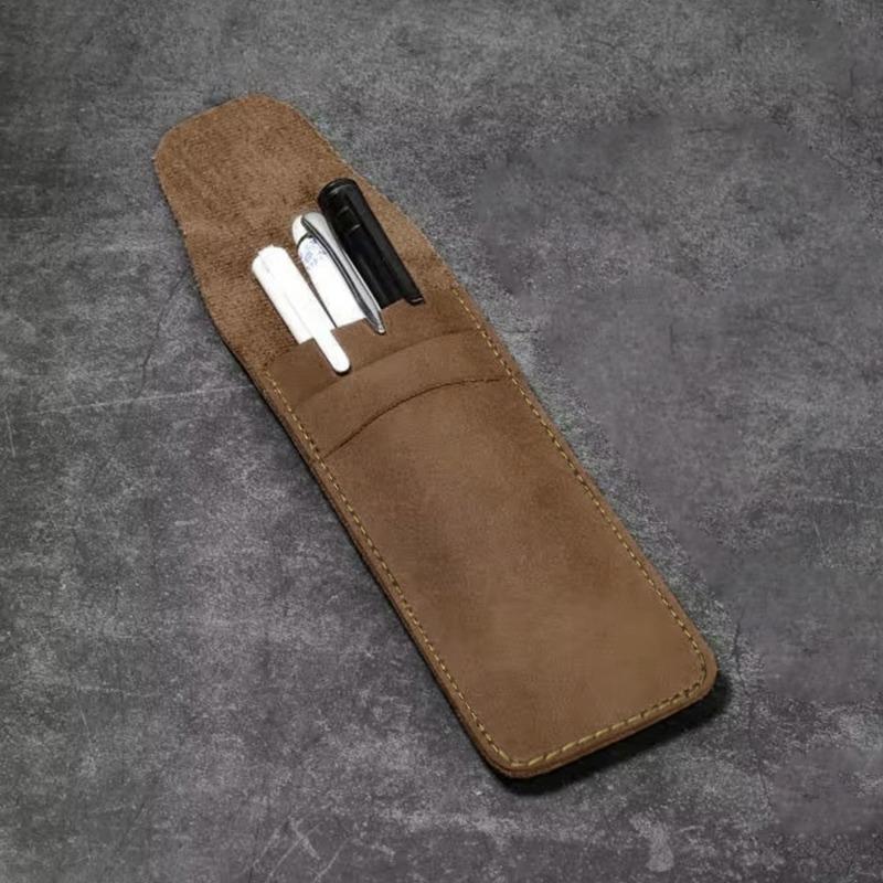 Vintage Leather Pen Case Pocket Pen Pouch Pen Sleeve Mini Stationery Organizer Bag For Students Office Women Men Business Travel