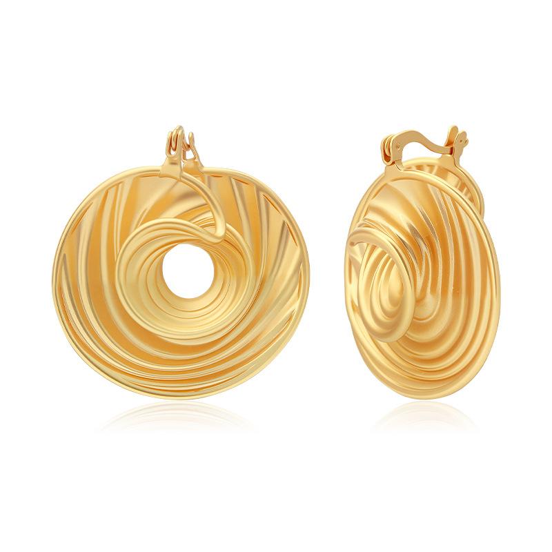 Hong Kong style retro texture three-layer spiral earrings niche high-end hollow geometric ring earrings European and American earrings