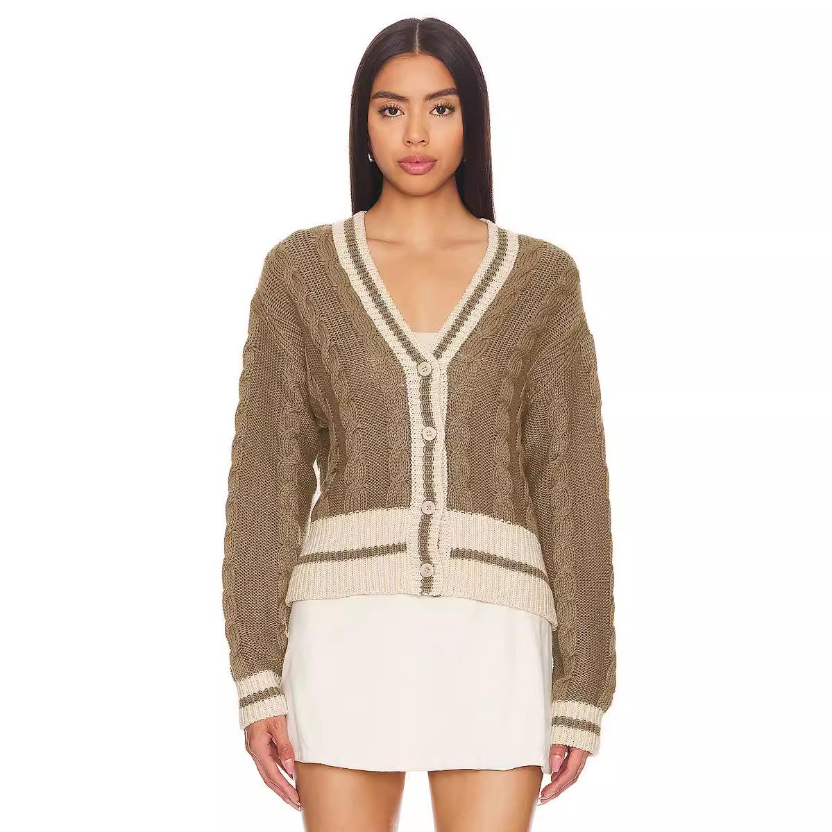 

Женский осенне-зимний вязаный кардиган с V-образным вырезом, подходящий по цвету, свободный свитер XL верблюд