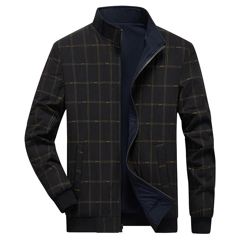 Autumn New Men's Fashion Plaid Stand Collar Jacket Trendy Men's Versatile Casual Reversible Jacket Top
