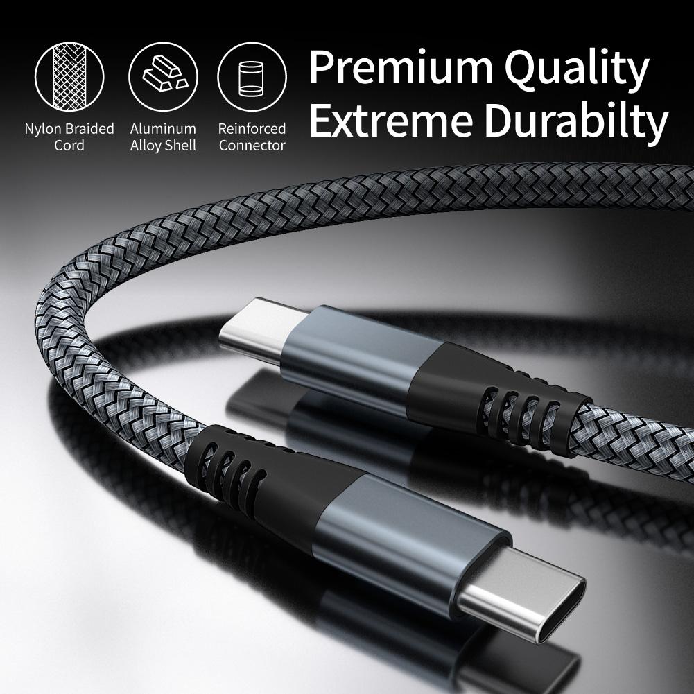 Factory  Black Nylon Braid Pd 60w Phone Fast Charger 3m Usb Type C To Type C Charging  Data Cable for Iphone15 16 Plus