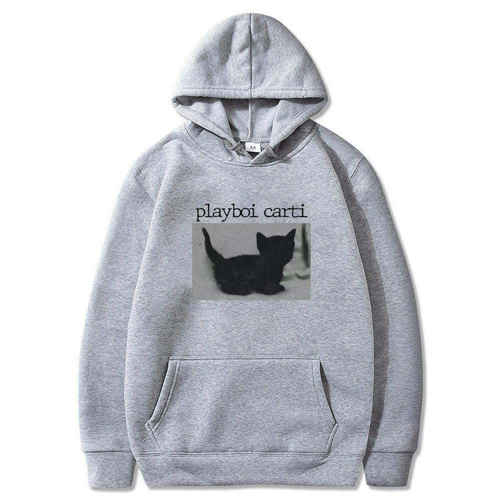Playboi Carti Oversized Hip Hop Hoodie Cute Cat Print Autumn Winter Fleece Streetwear Tops