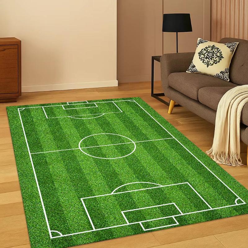 

3D Football Black Green Football Field Sports Carpet for Living Room Sofa Home Bedroom Doormat Decor,Playroom Non-slip Area Rug 40x60CM