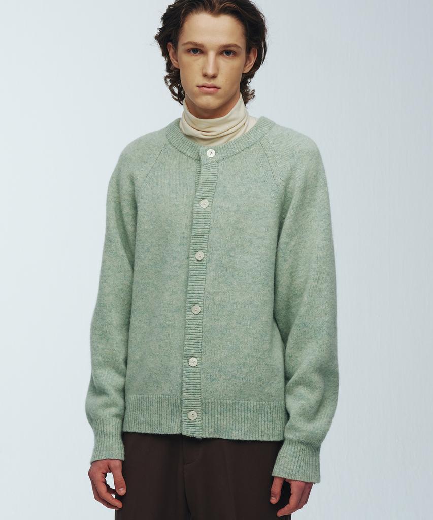 Knitted Shaggy Dog 100% Wool Round Cardigan Mint