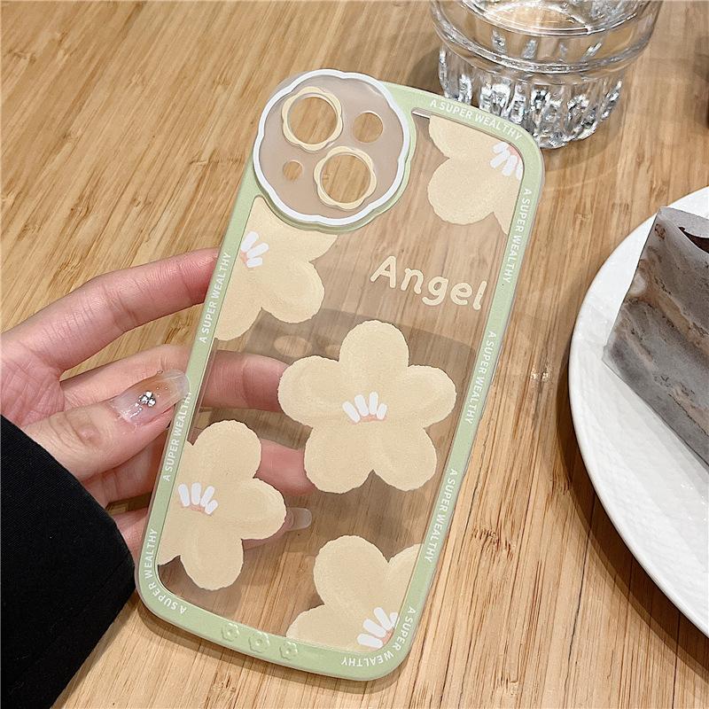 Angel Flower Capa For Iphone Xr Xsmax 11 12 13 Pro Max X 8 7 Plus Round Camera Protector Shockproof Silicone Soft Phone Case