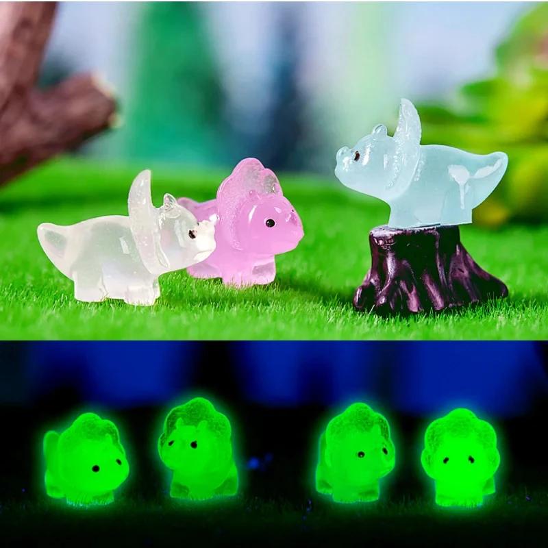 10-300pcs Noctilucent Luminous Dinosaur Resin Triceratops Moss Micro Landscape Figurines Fairy Garden Decoration Home Decor Gift