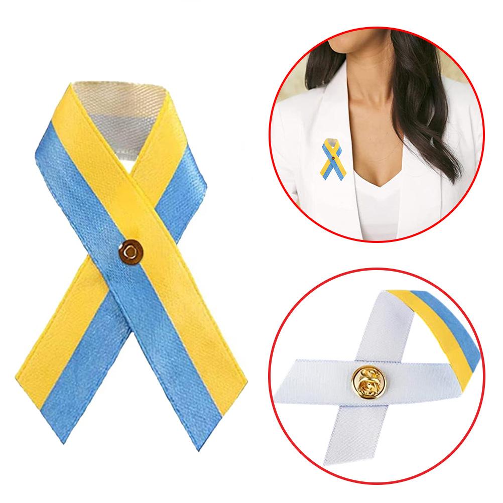 Ukraine Awareness Ribbon Pins Ukraine Flag Pin Ukrainian Pin Satin Blue and Yellow Ribbon Shaped Pin Ukraine Gifts
