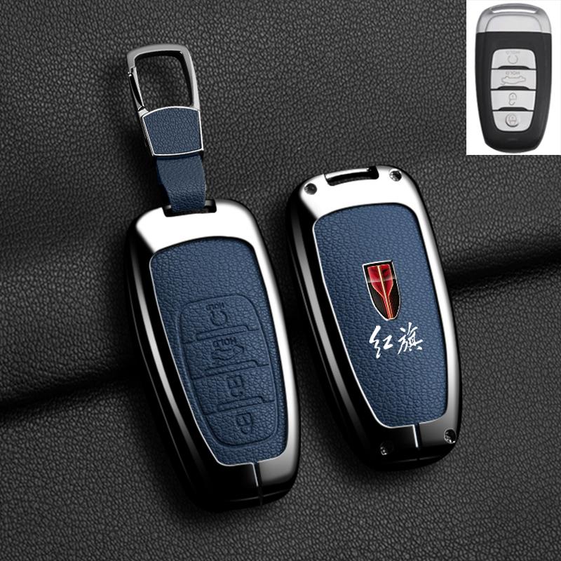Autosleutelhouder/sleutelhanger voor FAW Hongqi H5 E-HS9 H9 HS9 HS5 HS7 2020 - 2024, gemaakt van zinklegering en leer.
