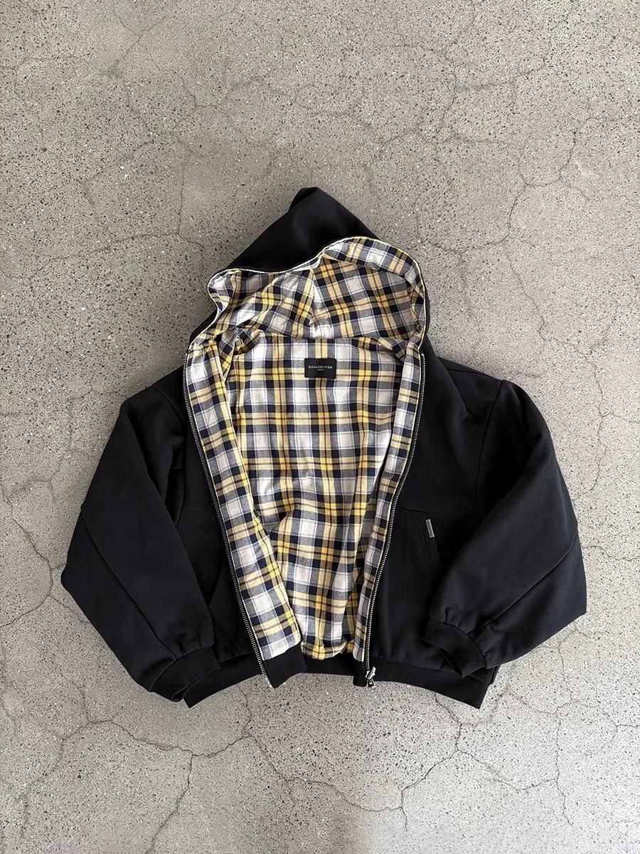 

Korean Style Waffle Plaid Front And Back Streetwear Men And Women Hip-Hop Fashion High Street Gothic Harajuku Pullover Hoodie M