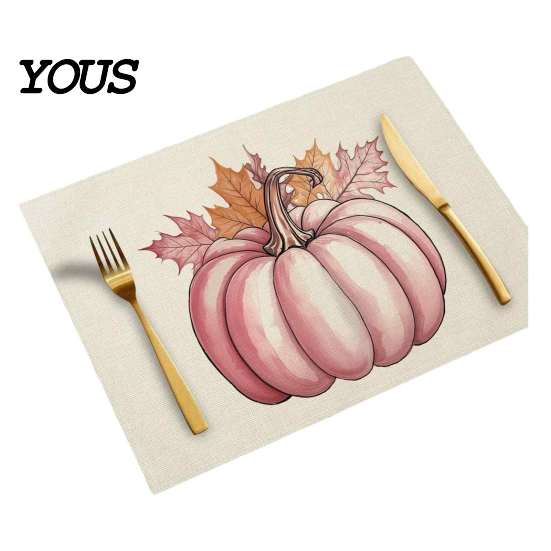 Reusable Table Linens for Thanksgiving Pumpkin Autumn Leaves Placemat, Linen Washable Heat Resistant Watercolor Place Mat Dining Fall Seasonal