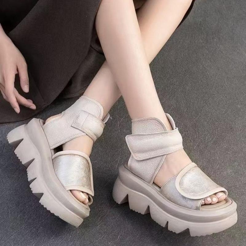 Retro Women Thick Platform Sandals New Summer Open Toe Fashion Woman Fish Mouth Shoes Trend Hollow Comfort Footwears