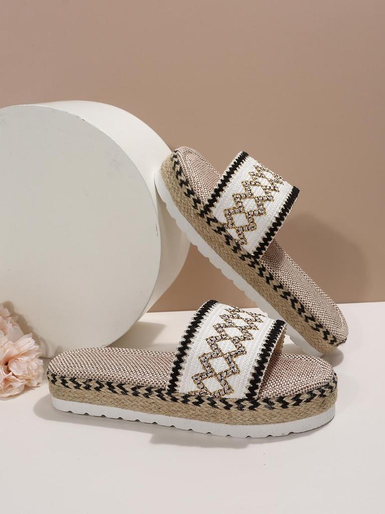 Plus-Size Ethnic Style Women's Thick-Soled Peep-Toe Rope Slippers In Candy Colors (2024)