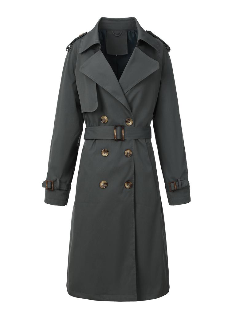 European and American classic lapel trench coat double-breasted + epaulettes decorative belt, crisp and elegant British style