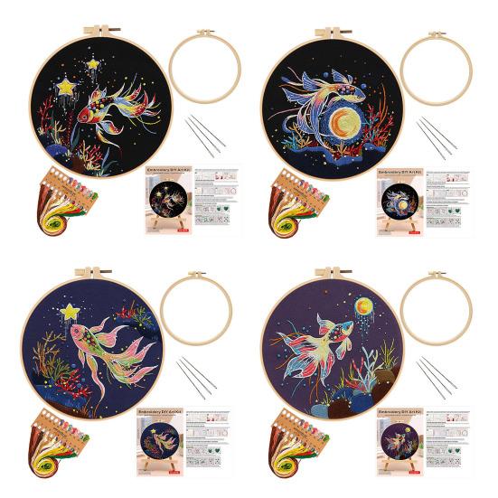 Star Goldfish Embroidery Kit Embroidery Starter Kit with Hoop Fabric Threads Adult Needlework Kit for Beginners Home Decor