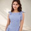A Women's Fashionable and Elegant Checkered Striped Strappy Dress