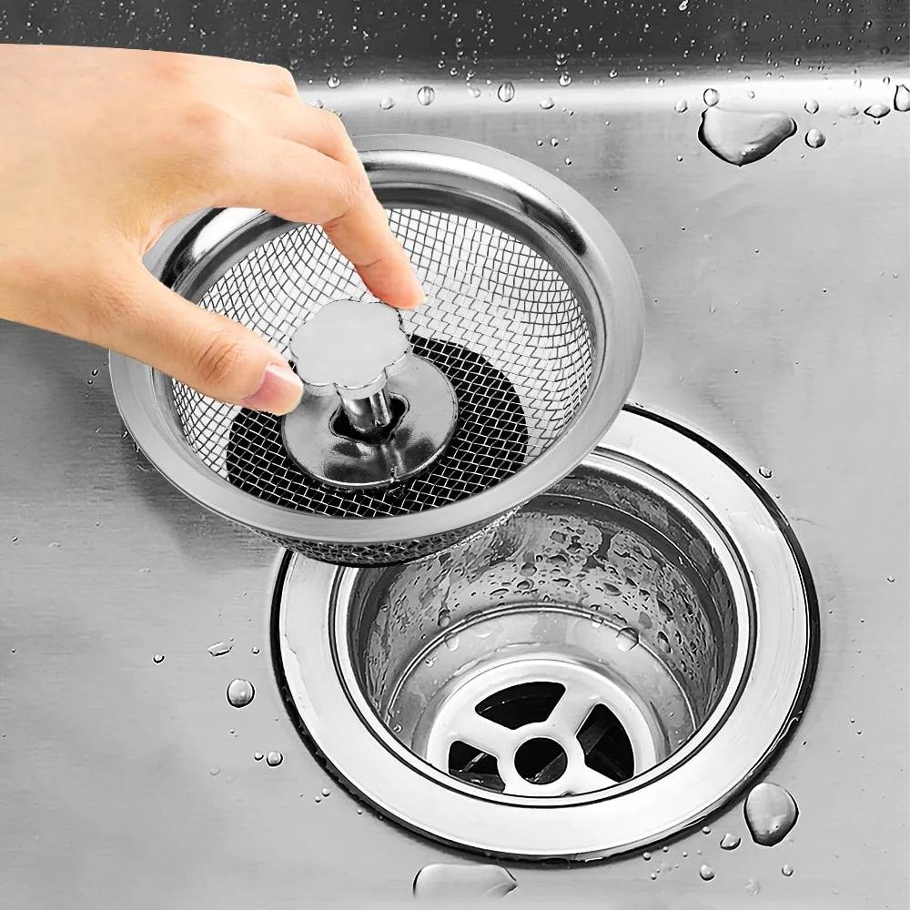 3Pcs Kitchen Water Sink Filter Sink Mesh Strainer Kitchen Stainless Steel Sink Strainer Bathroom Floor Drain Cover Cleaning Tools