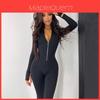 Europop Style Long Sleeve Zip Waist Slim Fit Yoga Jumpsuit For Women