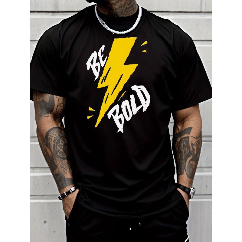 

Men s Lightning Bolt & Bold Letter Graphic T-Shirt - Moisture-Wicking Breathable Short Sleeve Tee for Gym, Casual Wear 4XL