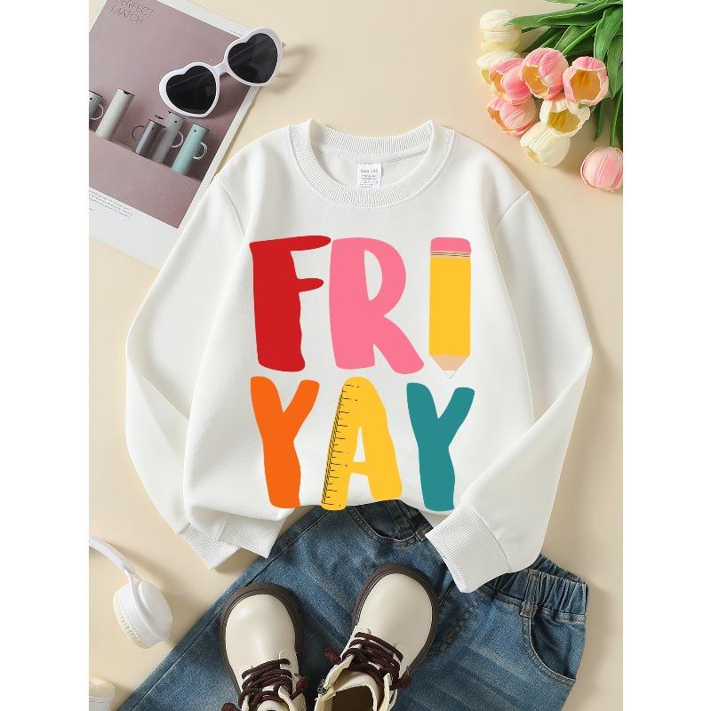 European sizes Kids Sweatshirt, Kids Clothing, Kids Round Neck Fashion Sweatshirt, Friday Fun Colors Pencil Ruler, Casual And Sporty 110 белый
