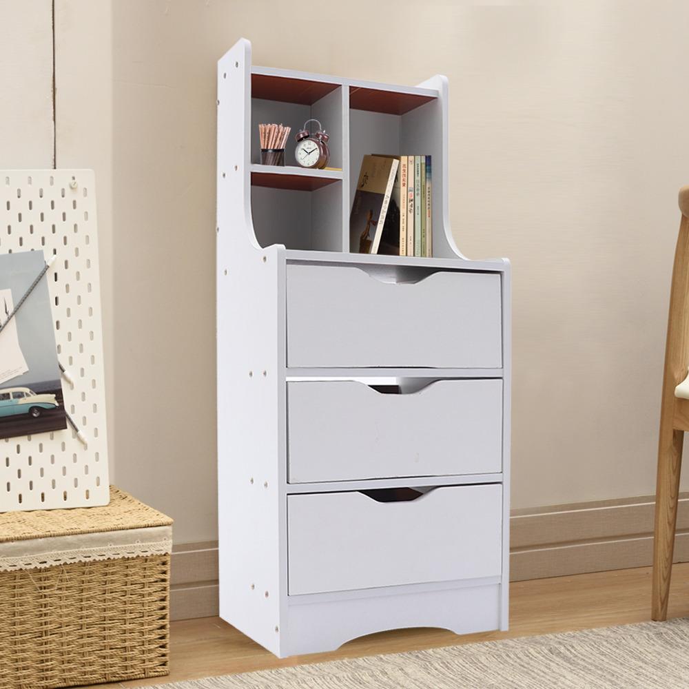 Bymaocar White Storage Nightstand w/ 3 Drawers Side Stand Multifunctional Bedside Cabinet Night Stand Furniture Easy Assembly