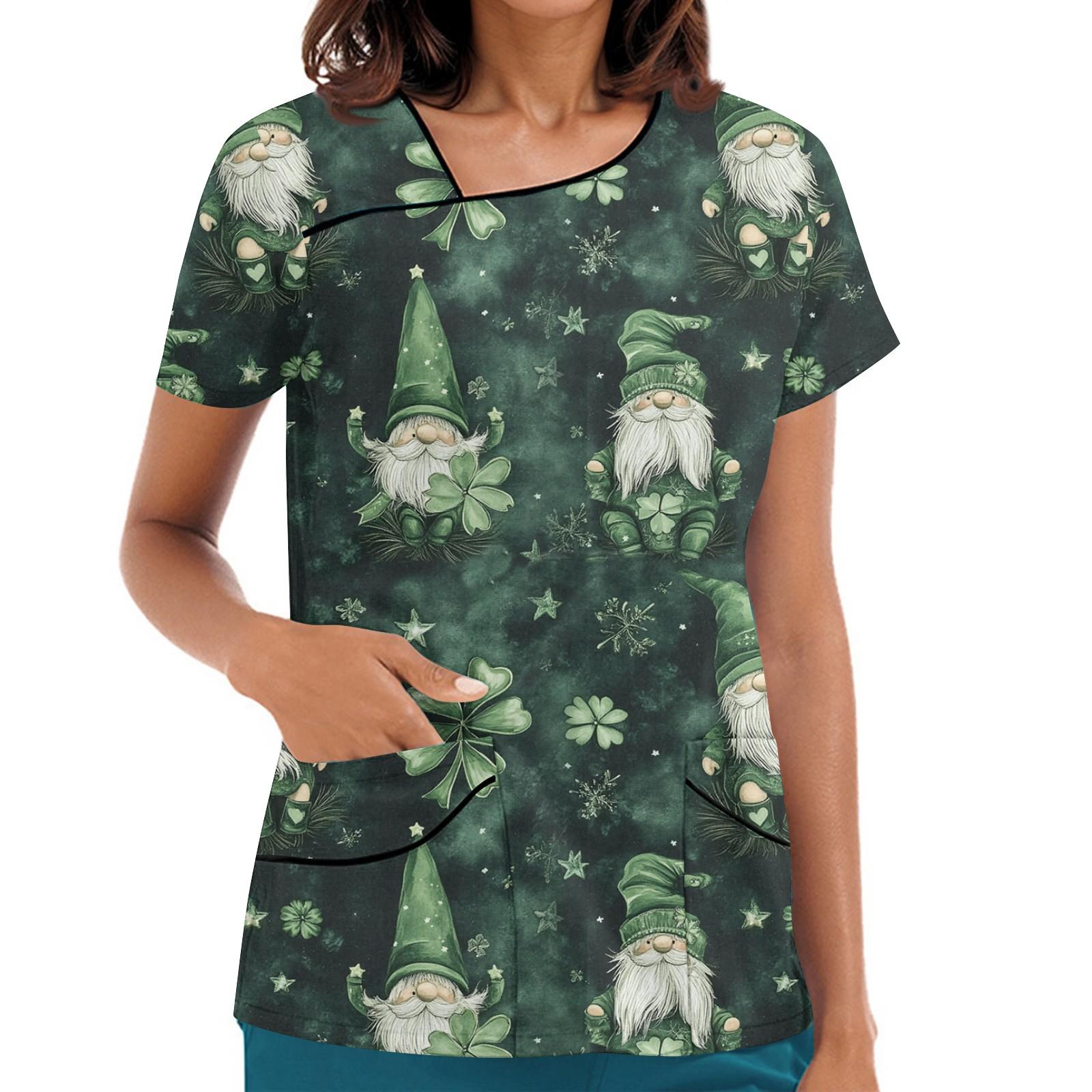 

Женская рабочая одежда с принтом, покатый воротник и двухслойные карманы, базовый верхний пуловер L армия зеленый