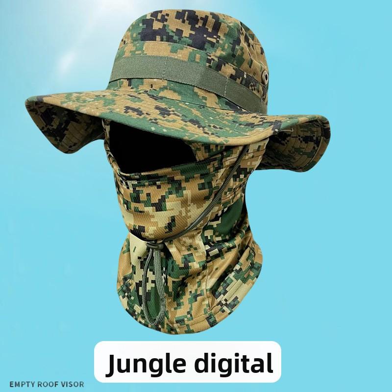 Camouflage Round Edge Hat Headgear Set Outdoor Mountaineering Bucket Hat Drawstring Windproof Benny Hat Travel Mountaineering Fishing Hat
