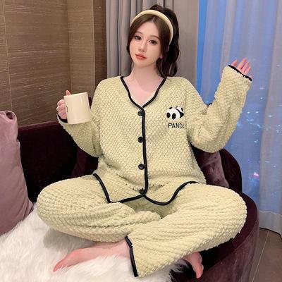 Rosa Samt-Flanell-Pyjama für Damen in Übergröße – Süße und warme Herbst-/Winter-Strickjacke