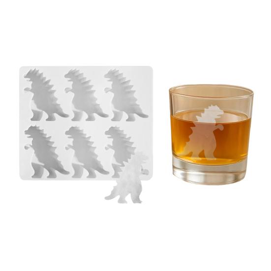 Dinosaur Ice Cube Mold Easy Fill Release 6 Cavity Gojira Ice Tray Freezer Safe Ice Maker for Summer Drinks Cocktail Party
