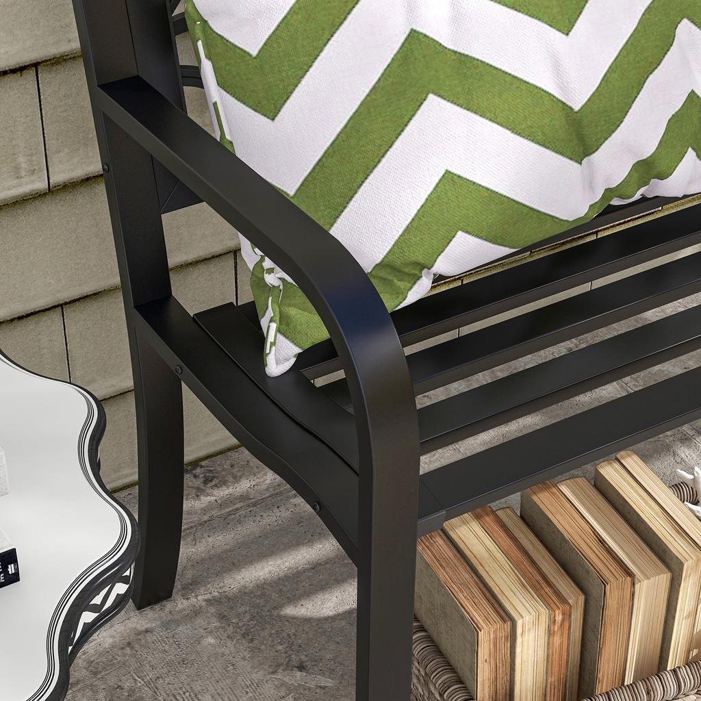 2-Seater Garden Bench in Steel with Decorated Backrest and Armrests, 125x50x75cm, Black