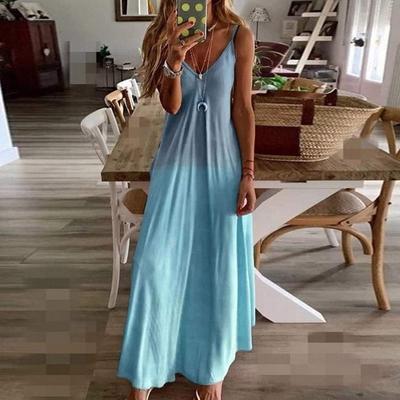 Women's Ladies Plus Size Loose Stripe Sleeveless V-Collar Long Dress Maxi Dress