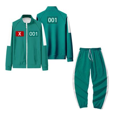 2Pcs/Set Kid Outfit Stand Collar Long Sleeve Sweatshirt Elastic Drawstring Waist Long Pants Set Patchwork Color Sportswear