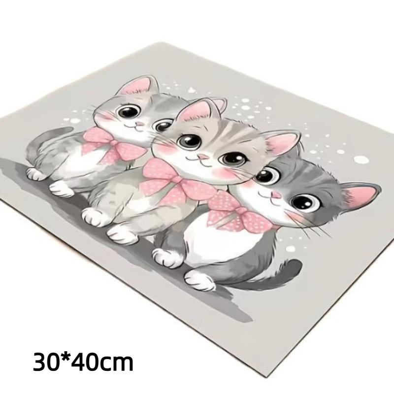 Antislip Waterdichte Kat Voedingsmat Schattig Cartoon Kattenpatroon Linnen Textuur Huisdier Voedselbak Gebied Beschermt Huisvloeren