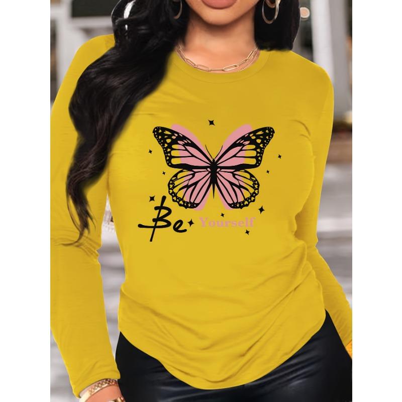 [Graphic Print T-shirt] Women's Graphic Print T-shirt - Long Sleeve Crew Neck Casual Top for Spring & Fall