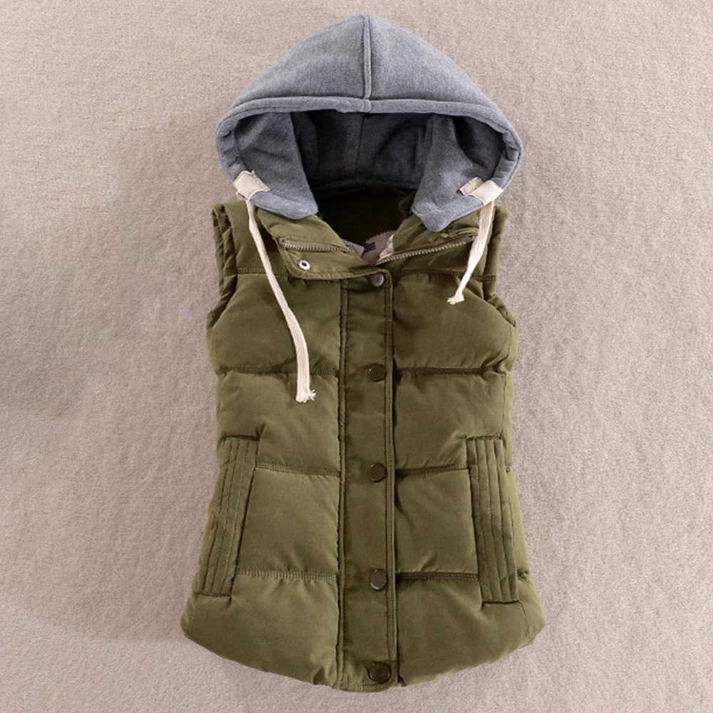 Damesvest Warm mouwloos jack Katoen Effen vest met capuchon voor bovenkleding