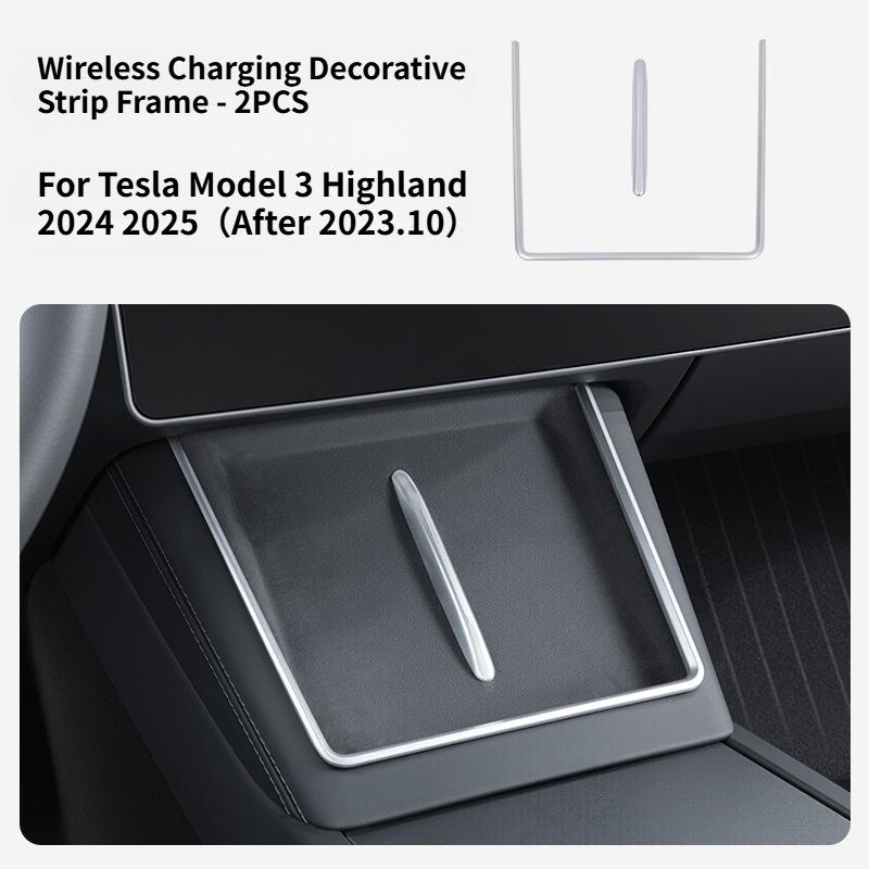Wireless Charging Decorative Strip Frame for Tesla Model 3 Highland 2024 2025 Chrome Plated Interior Anti Scratch Accessories