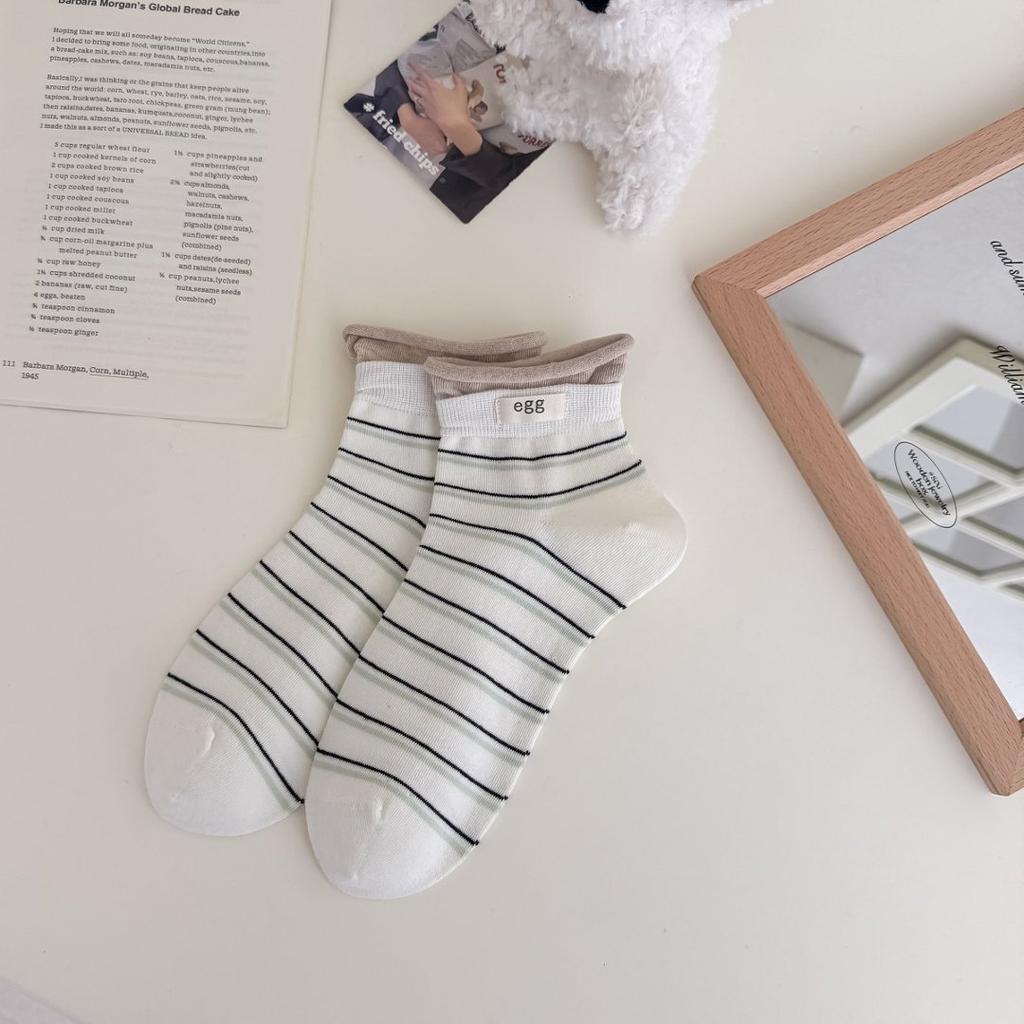 Sock Children's Short Socks, Summer and Spring Rolled-edge Striped Thin Summer Girls' Versatile Short Tube Socks