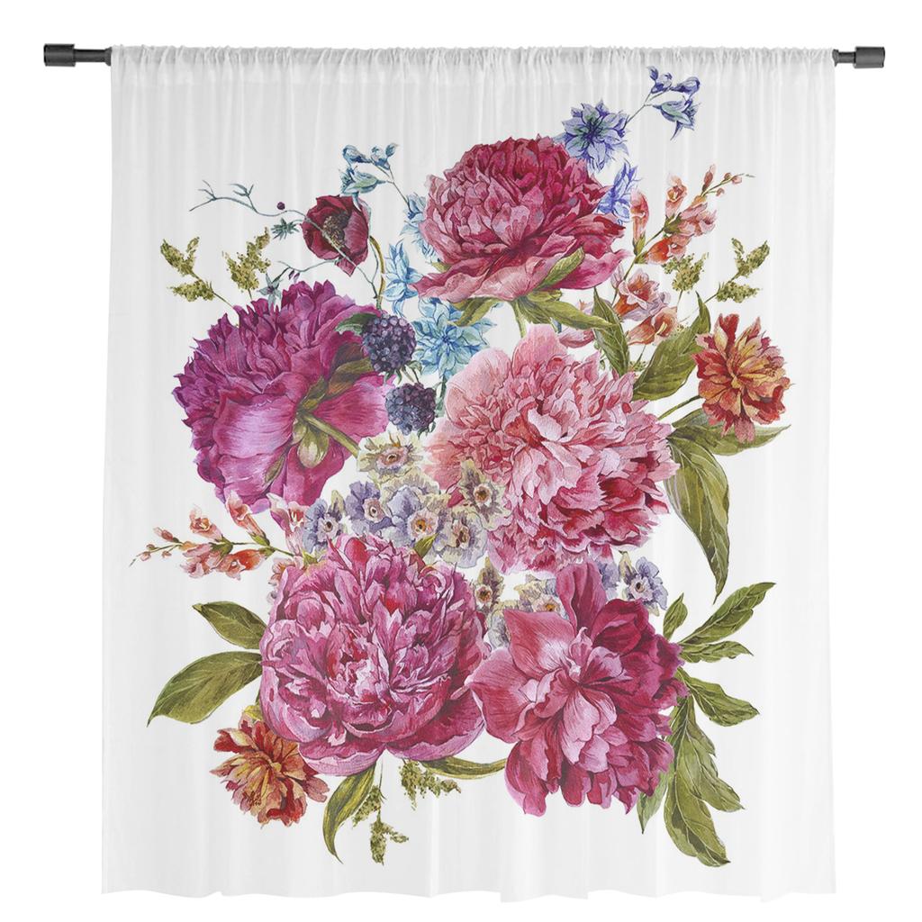 Pink Flower Leaves Modern Tulle Curtains For Living Room Bedroom Home Kitchen Window Sheer Curtains
