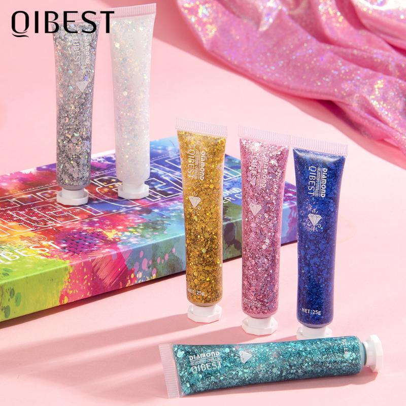 QIBEST Burst Glitter Eyeshadow Glitter Cream Face Body Polarized Glitter Cream Highlighter Oslnivý rozjasňující oční stín