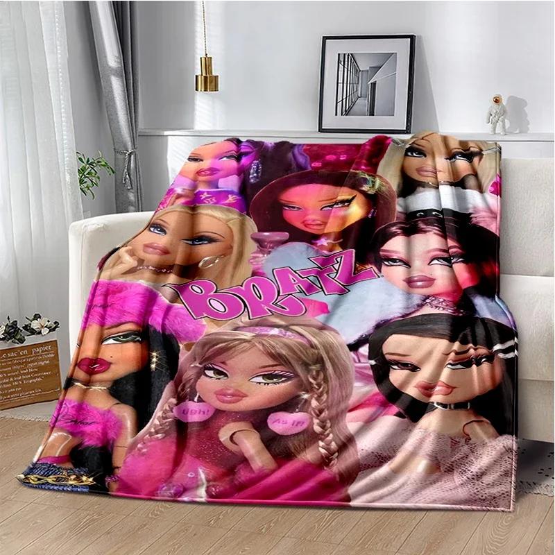 Kawaii Bratz Cartoon Anime Cute Throws Blanket Girl Sofa Home Hiking Picnic Bed Fashion Super Soft Flannel Blanket Birthday Gift
