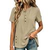 Women's Casual Solid Color Short Sleeve Pullover Top Button Detail Round Neck Blouse Lightweight Comfortable Summer Shirt