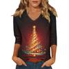 Women's Casual Fashionable Sexy Comfortable V-Neck Christmas Three-Quarter Sleeve Top