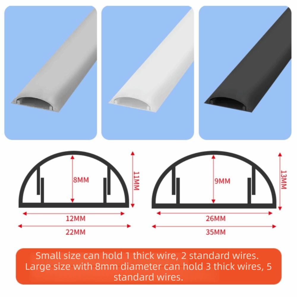 Professional Self Adhesive Floor Cord Cover 1m Trimmable Cable Management PVC Flexible Wire Hider Home Office